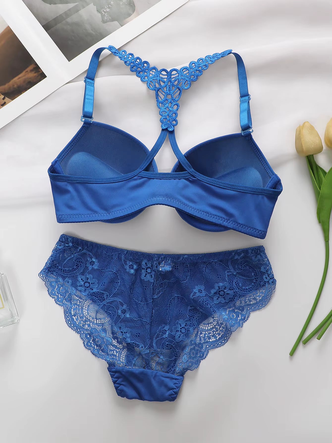 Ladies' Black Red Blue with Steel Rims Front Buckle Beautiful Back Pull Up Bra Underwear Set – A2128