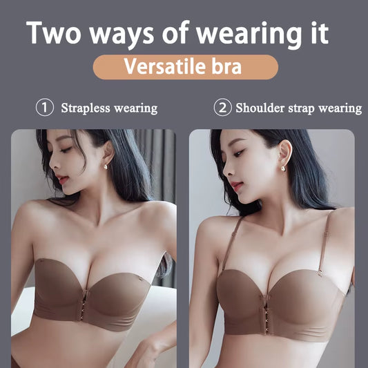 Front Closure Sexy Push-Up Bra for Women – Invisible Strapless Seamless Bralette Lingerie