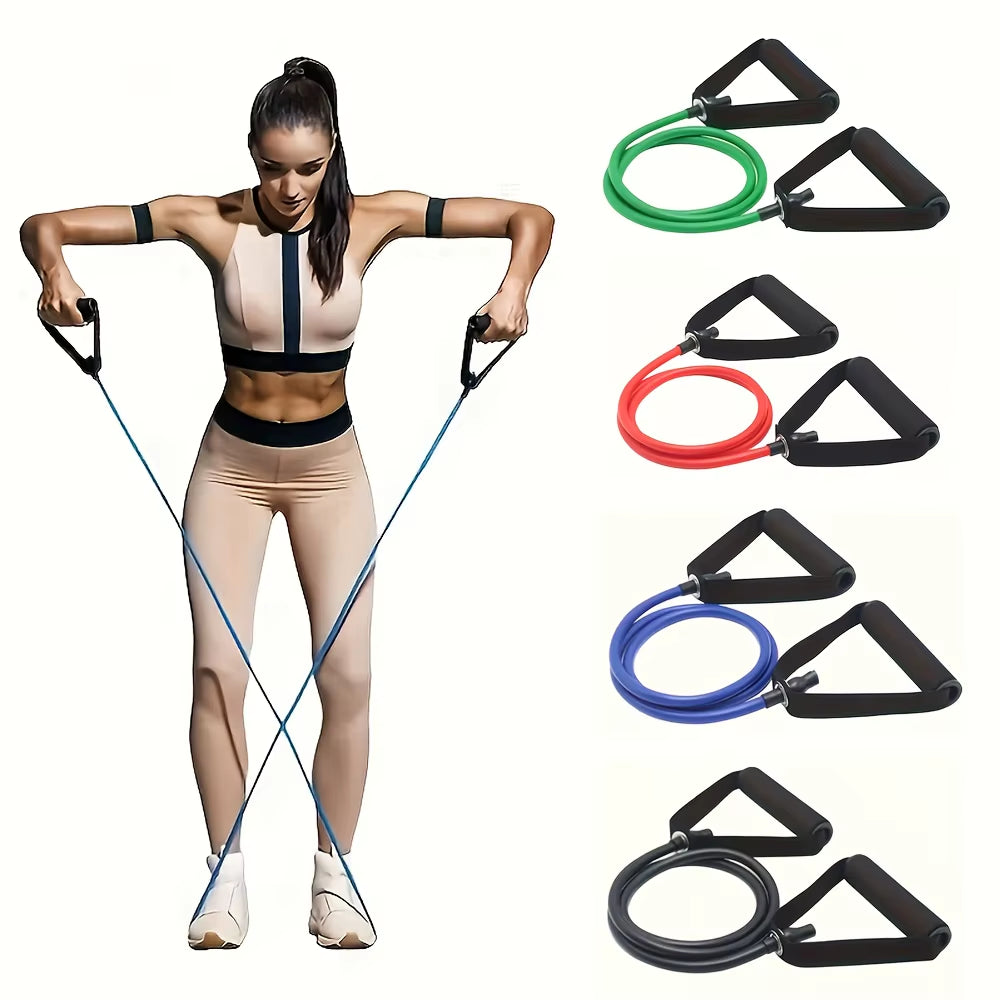 1Pc 4-Level Resistance Bands with Handles for Home Workouts & Strength Training – Perfect for Yoga, Pilates, and Full-Body Fitness