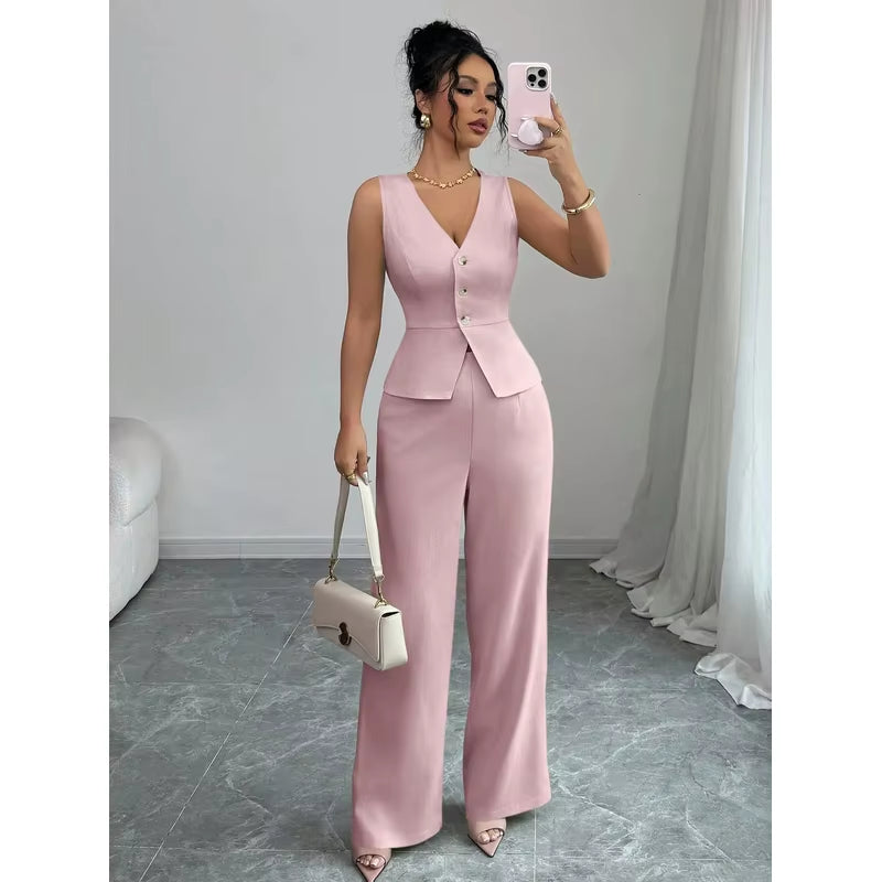 Women’s Slim Vest & High‑Waist Pants Set – Autumn Casual Two‑Piece Outfit