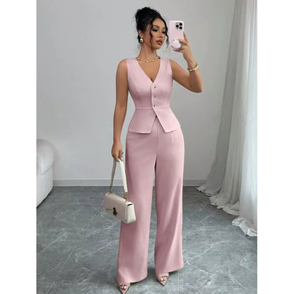 Women’s Slim Vest & High‑Waist Pants Set – Autumn Casual Two‑Piece Outfit