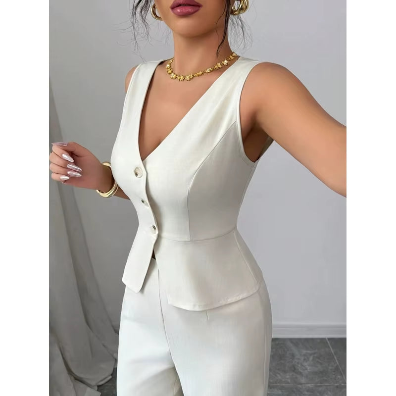 Women’s Slim Vest & High‑Waist Pants Set – Autumn Casual Two‑Piece Outfit