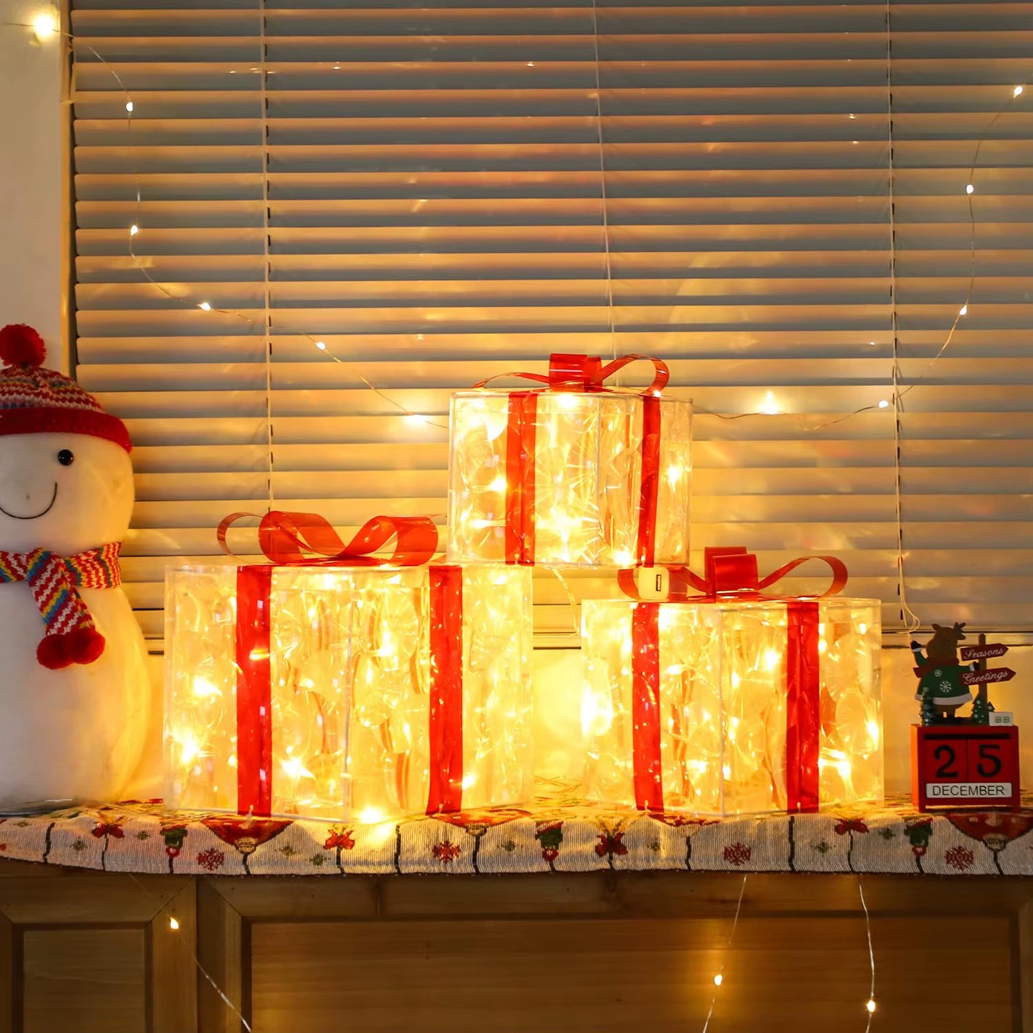 Lighted Christmas Gift Boxes Set of 3 – Remote Control & Timer, Indoor/Outdoor Holiday Decor