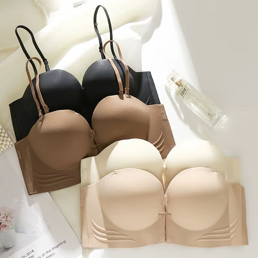 Front Closure Sexy Push-Up Bra for Women – Invisible Strapless Seamless Bralette Lingerie