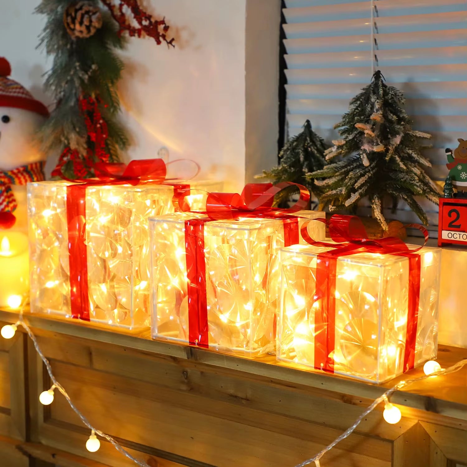 Lighted Christmas Gift Boxes Set of 3 – Remote Control & Timer, Indoor/Outdoor Holiday Decor