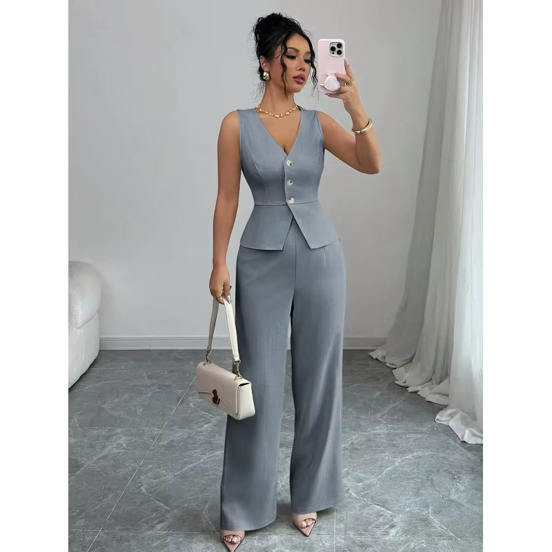 Women’s Slim Vest & High‑Waist Pants Set – Autumn Casual Two‑Piece Outfit