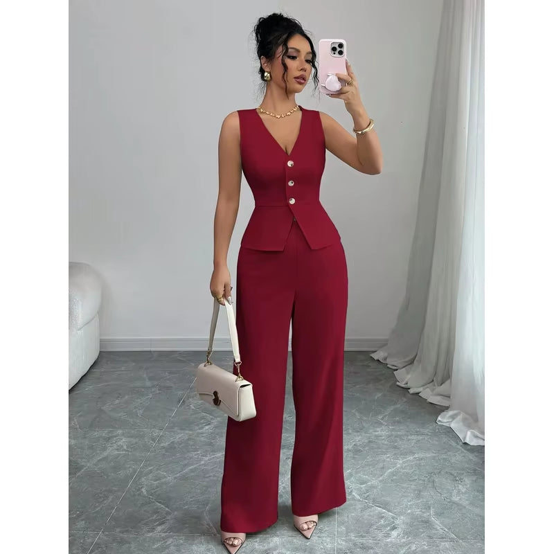 Women’s Slim Vest & High‑Waist Pants Set – Autumn Casual Two‑Piece Outfit