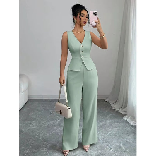 Women’s Slim Vest & High‑Waist Pants Set – Autumn Casual Two‑Piece Outfit