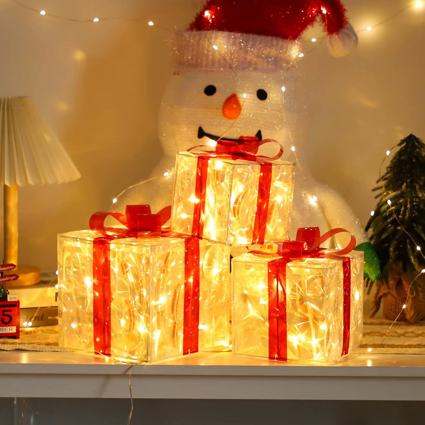 Lighted Christmas Gift Boxes Set of 3 – Remote Control & Timer, Indoor/Outdoor Holiday Decor